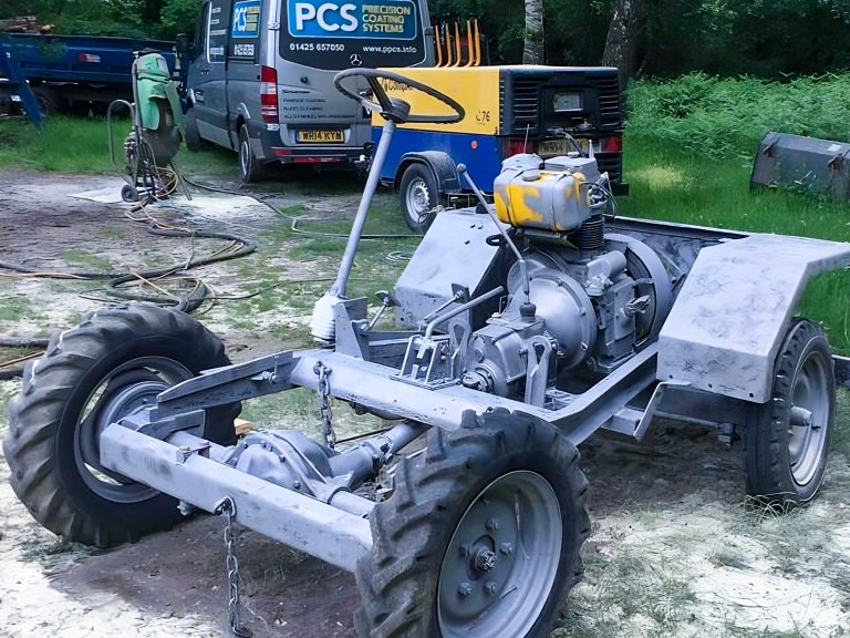 Chassis of dumper truck vehicle stripped back and shot blasted.